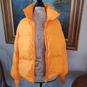 OROLAY Bright Orange Cropped Puffer Jacket